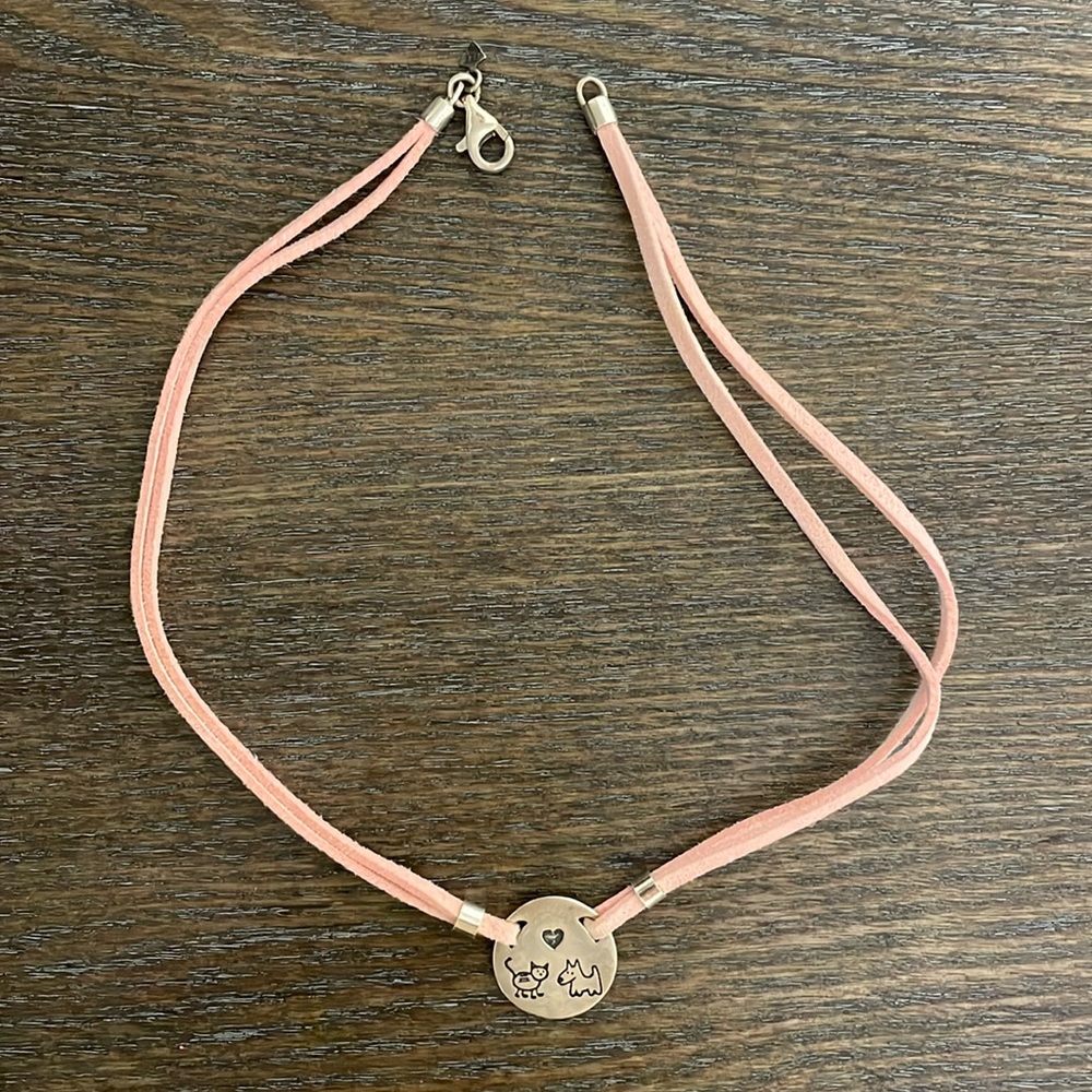 Silpada Cat & Dog Pink Suede Necklace